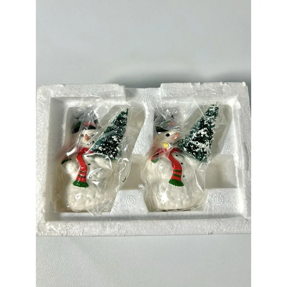 Department 56 Snow Village A Tree For Me Snowman Set of 2 Ceramic Boxed 1990s
